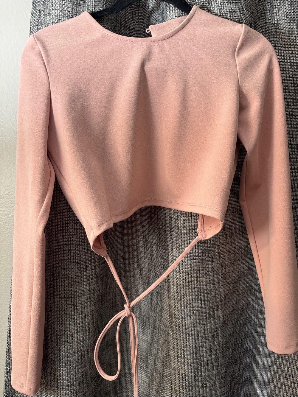 ZARA Women's Blush Pink Long-Sleeve Cropped Tie-Back Top